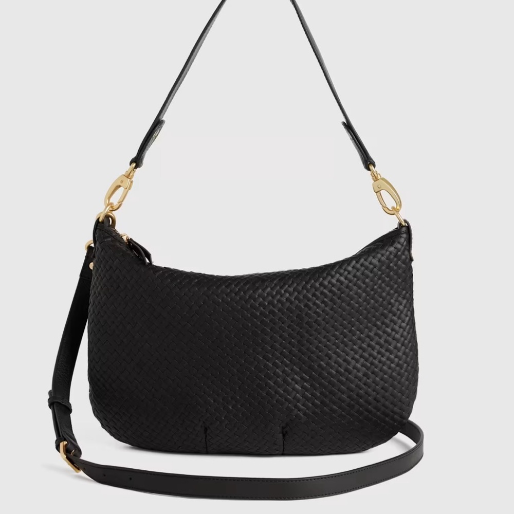 Quince Italian Leather Convertible Crescent Handwoven Shoulder Bag